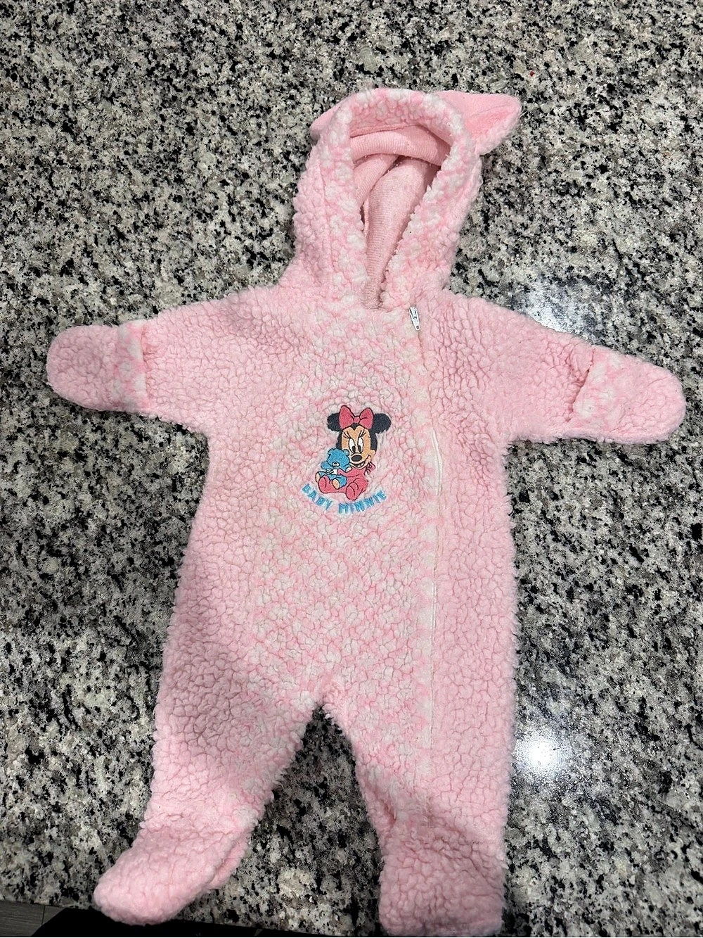 Disney Minnie Mouse Pink Footed Hooded Romper Baby 6 Months